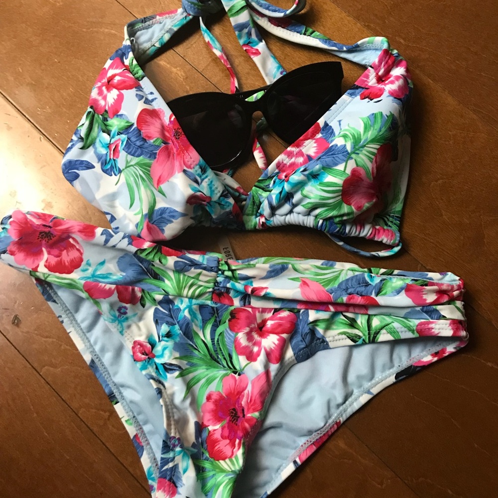Forever 21 Blue/Pink Floral Bikini